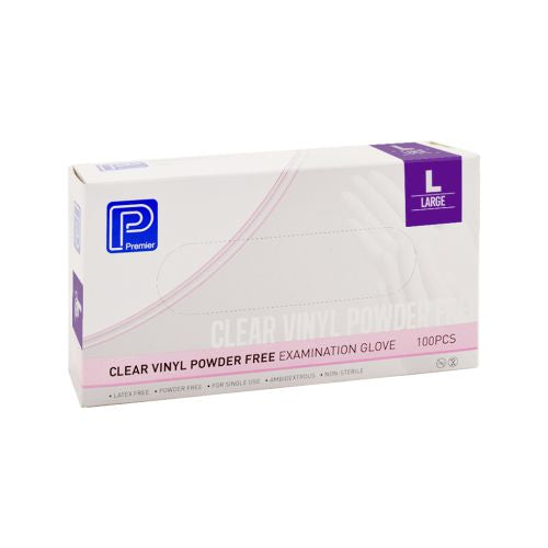 Premier Clear Vinyl Examination Gloves – Powder-Free (100 Pack)