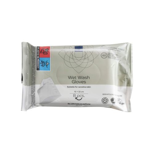 Abena Wet Wash Glove – 15x22cm Rinse-Free Washing Glove (8-Pack)