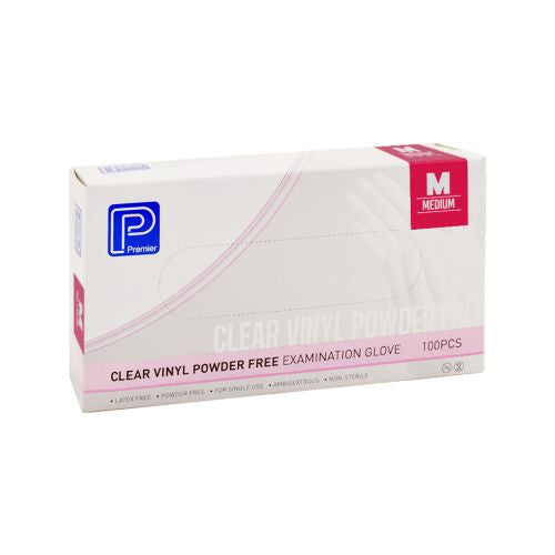 Premier Clear Vinyl Examination Gloves – Powder-Free (100 Pack)