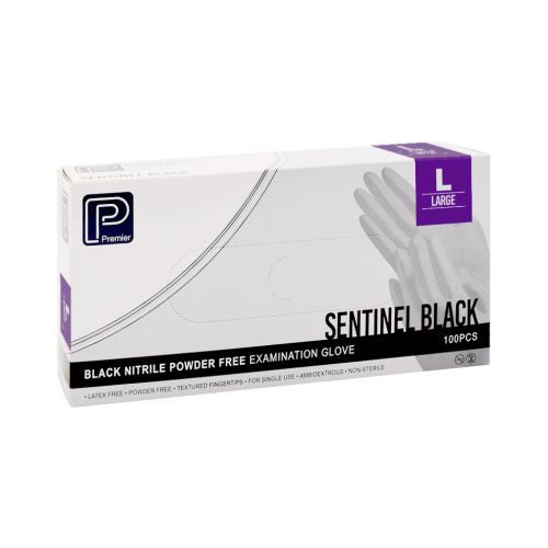Premier Sentinel Black Nitrile Examination Gloves – Powder-Free (100 Pack)