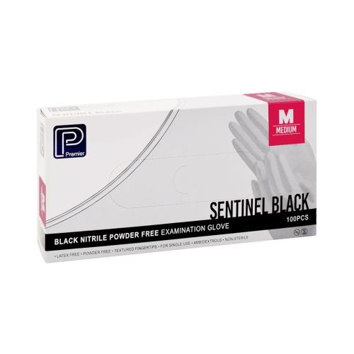Premier Sentinel Black Nitrile Examination Gloves – Powder-Free (100 Pack)