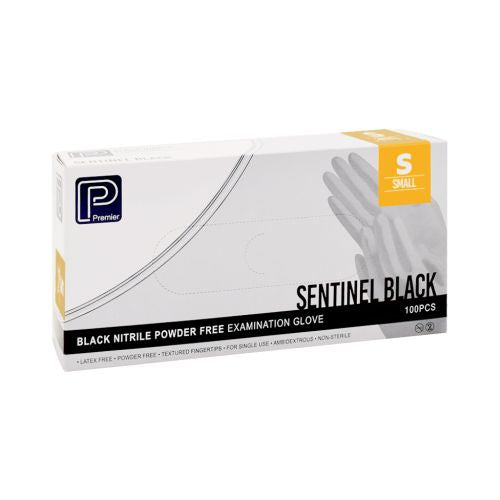 Premier Sentinel Black Nitrile Examination Gloves – Powder-Free (100 Pack)