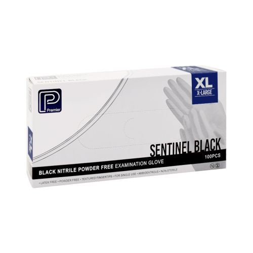 Premier Sentinel Black Nitrile Examination Gloves – Powder-Free (100 Pack)